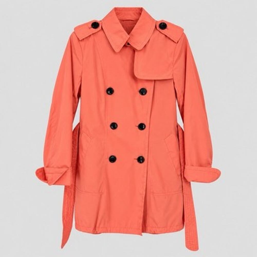 Vince Camuto Trench Coat Petite Small Orange Button up Belted Classic